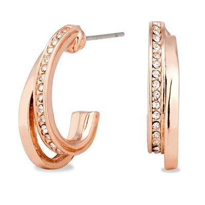 Rose gold crystal double hoop earring